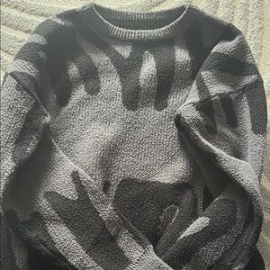 Gray and Black Crewneck Sweater with Abstract Pattern